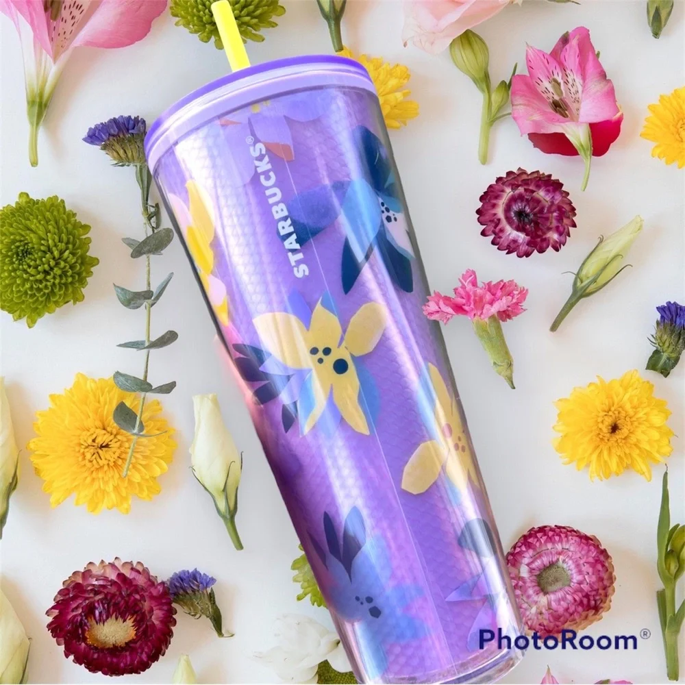 NWT Starbucks 2023 Winter Magnolia Flower Mesh Purple Lavender Yellow Cup